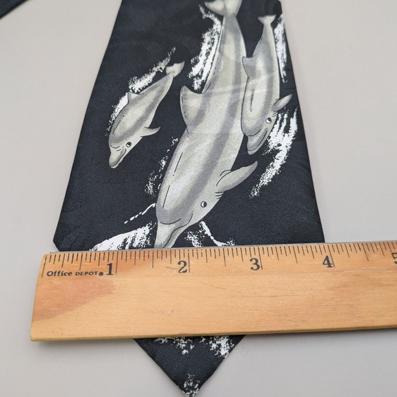 Renaissance Black Dolphins 4" Necktie Hand Made 60" Long Ocean Marine - Picture 3 of 5